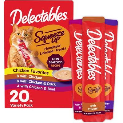 Delectables Squeeze Up - Paquete variado de golosinas para lamer para gatos sin mariscos, 0.5 oz, caja de 72