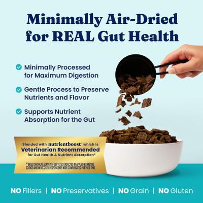 Alimento completo y equilibrado para perros con receta de carne de res, deshidratado al aire, bolsa de 1 lb