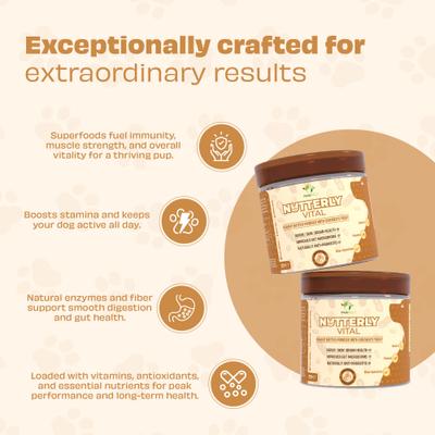 Nutterly Vital All Natural Grain-Free Peanut Butter Powder with Brewer's Yeast Dog Food Topper, 8.81-oz jar