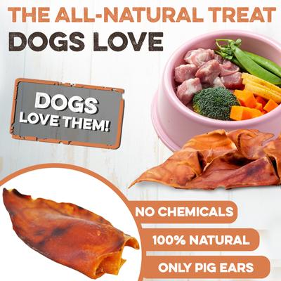 Thick Cut Whole Pig Ear Natural Dog Chew Treats, 15 count