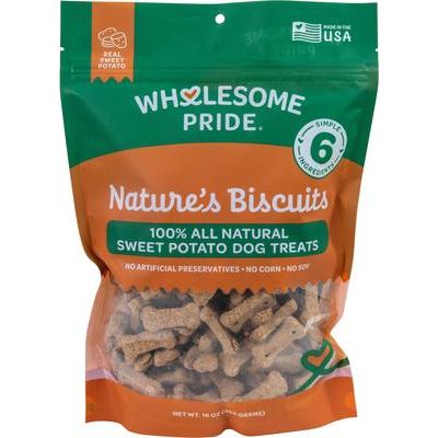 Mini premios crujientes de boniato para perros Nature's Biscuits, bolsa de 16 oz