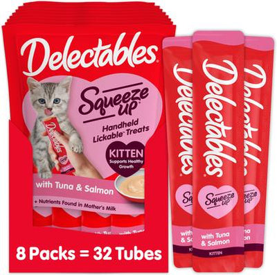 Delectables Squeeze Up Complete & Balanced Tuna & Salmon Lickable Kitten Treats, 0.5-oz tube, case of 32