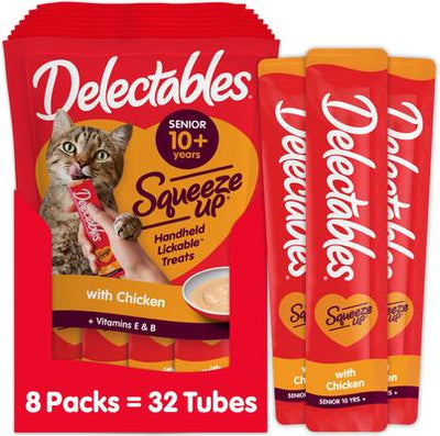 Delectables Squeeze Up Senior 10+ Chicken Grain-Free Lickable Cat Treats, 0.5-oz tube, 32 count