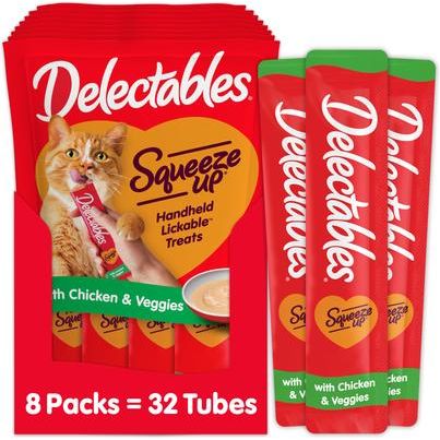 Delectables Squeeze Up - Premio para lamer de atún y camarones para gatos, tubo de 0.5 oz, 32 unidades