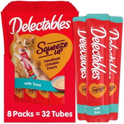 Delectables Squeeze Up - Golosinas para lamer sin cereales para gatos, tubo de 0.5 oz, 32 unidades