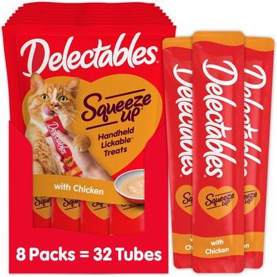 Delectables Squeeze Up - Premio para lamer de atún y camarones para gatos, tubo de 0.5 oz, 32 unidades
