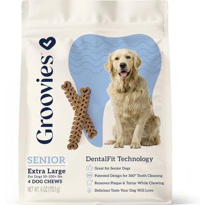 Masticables dentales para perros mayores extra grandes con sabor a pollo, 4 unidades