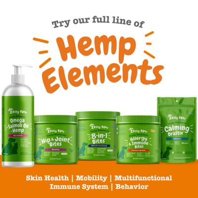 Hemp Elements Omega Salmon Oil Hemp, Aceite de salmón + Suplemento de Cáñamo y Salmón  para la piel y el pelaje. Perros y Gatos. 454 ml.