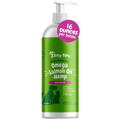 Hemp Elements Omega Salmon Oil Hemp, Aceite de salmón + Suplemento de Cáñamo y Salmón  para la piel y el pelaje. Perros y Gatos. 454 ml.