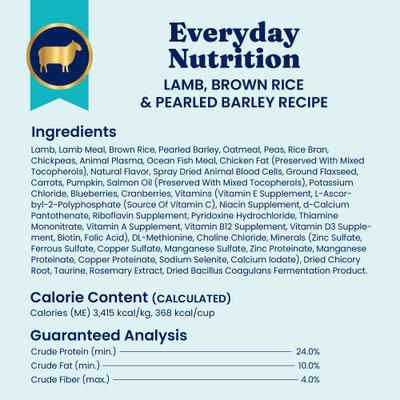 Gut Health Real Lamb, Brown Rice & Pearled Barley Recipe Whole Grain Dry Dog Food, 22-lb bag