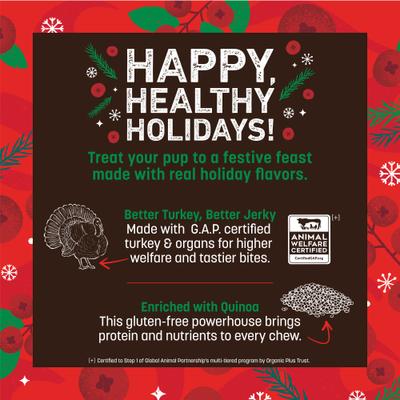 Wisdom Seasonal Holiday Feast Recipe Air-Dried Jerky Strips Dog Treats, 4-oz bag