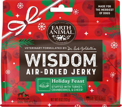 Wisdom Seasonal Holiday Feast Recipe Air-Dried Jerky Strips Dog Treats, 4-oz bag
