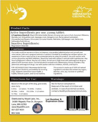 Senior Mobility Elk Velvet Antler Tablets Dog Supplement, 60 count