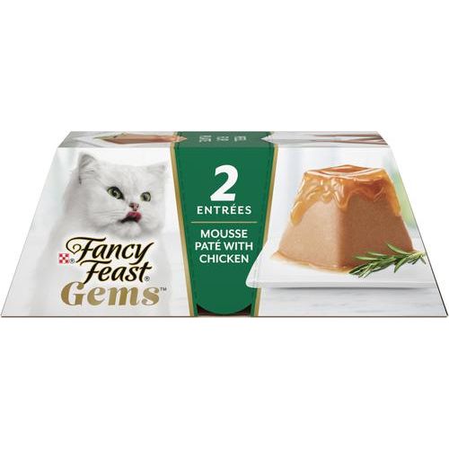 Alimento húmedo para gatos Gems Mousse Chicken & a Halo of Savory Gravy Pate, bandeja de 2 oz, 16 unidades