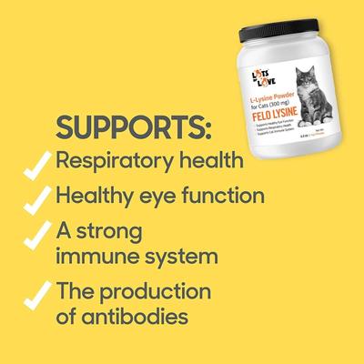 Suplemento en polvo Felo Lysine para la función respiratoria de los gatos, frasco de 2,2 lb