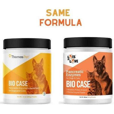 Polvo de enzima pancreática Bio Case para perros, frasco de 355 ml