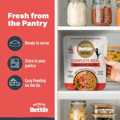 Comida húmeda para perros Entree Complete Meal Beef Stew con verduras, bolsa de 10 oz, caja de 6