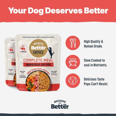 Comida húmeda para perros Entree Complete Meal Beef Stew con verduras, bolsa de 10 oz, caja de 6
