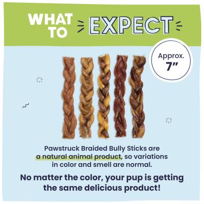 Golosinas para perros Braided Bully Sticks, bolsa de 1 lb, 7 pulgadas