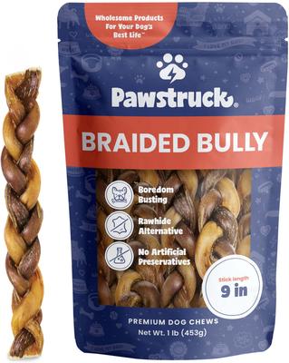 Golosinas para perros Braided Bully Sticks, bolsa de 1 lb, 9 pulgadas