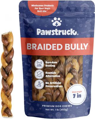 Golosinas para perros Braided Bully Sticks, bolsa de 1 lb, 7 pulgadas
