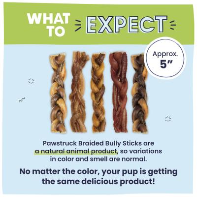 Golosinas para perros Braided Bully Sticks, bolsa de 1 lb, 5 pulgadas