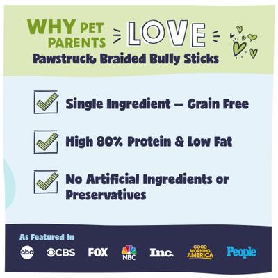 Golosinas para perros Braided Bully Sticks, bolsa de 1 lb, 5 pulgadas