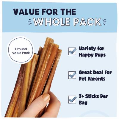 Straight Bully Sticks Dog Treats, 1-lb bag, 8-12 in