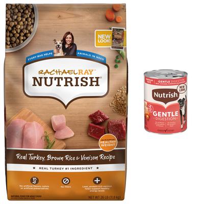 Bundle: Rachael Ray Nutrish Real Turkey, Brown Rice & Venison Recipe Dry Food + Gentle Digestion Real Chicken, Pumpkin & Salmon Canned Dog Food