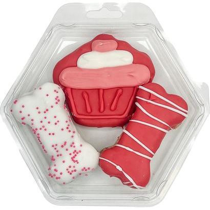 Bandeja de cupcakes de cumpleaños rosa con golosinas crujientes para perros, 5 unidades