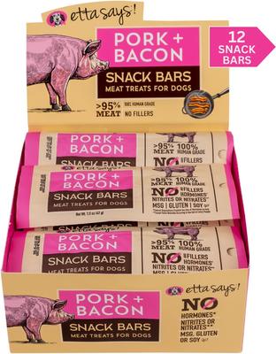 Pork + Bacon Snack Bars Human Grade Jerky Dog Treats, 1.5-oz bar, 12 count