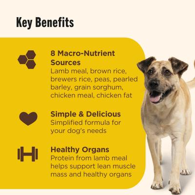 Paquete: Alimento seco Nutrish Just 9 de Rachael Ray con harina de cordero y arroz integral (receta de ingredientes limitados) + golosinas para perros con sabor a pollo y verduras y huesos para sopa.