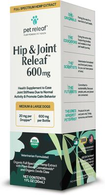 Hip & Joint Releaf Organic Full Spectrum Hemp Extract Oil & Devils Claw Liquid Hip & Joint Health Supplement for Medium & Large Dogs, 1-fl oz bottle