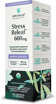 Stress Releaf Organic Full Spectrum Hemp Extract Oil & Ashwagandha Liquid Calming Health Supplement for Medium & Large Dogs, 1-fl oz bottle