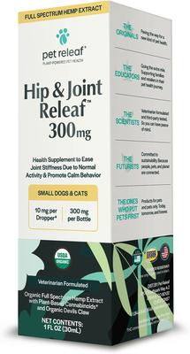 Hip & Joint Releaf Organic Full Spectrum Hemp Extract Oil & Devils Claw Liquid Hip & Joint Health Supplement for Small Dogs & Cats, 1-fl oz bottle