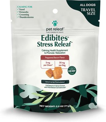 Edibites Stress Releaf Organic Peppered Bacon Flavored Chew Full Spectrum Hemp Extract Health Calming Supplement for Dogs, 10 count