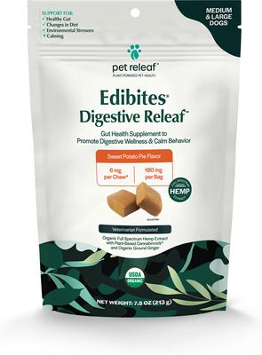 Edibites Digestive Releaf - Masticable orgánico con sabor a batata, extracto de cáñamo de espectro completo, suplemento digestivo para perros medianos y grandes, 30 unidades