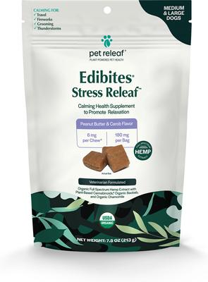 Edibites Stress Releaf Organic Peanut Butter & Carob Flavored Chew Full Spectrum Hemp Extract Calming Health Supplement for Medium & Large Dogs, 30 count