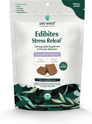 Bundle: Pet Releaf Favorites - Edibites Calming Peanut Butter & Ashwaganda Full Spectrum Hemp Small Dog Supplement, Chew & Liquid Bundle