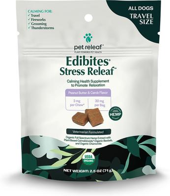 Edibites Stress Releaf Organic Peanut Butter & Carob Flavored Chew Full Spectrum Hemp Extract Calming Health Supplement for Dogs, 10 count