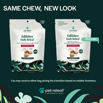 Bundle: Pet Releaf Favorites - Edibites Daily ReleafBlueberry Cranberry & 200-mg Full Spectrum Hemp Medium & Large Dog Supplement, Chew & Liquid Bundle