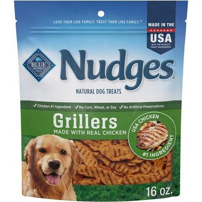 Bundle: Blue Buffalo Life Protection Formula Senior Chicken & Brown Rice Recipe Dry Dog Food, 30-lb bag + Homestyle Recipe Chicken Dinner with Garden Vegetables Senior Wet Dog Food, 12.5-oz, case of 12 + Nudges Grillers Chicken Dog Treats, 16-oz bag