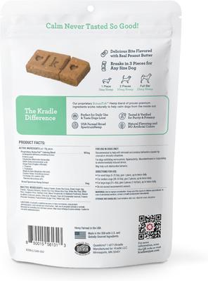 Bliss Bar Peanut Butter Flavored Soft Bite Calming Broad Spectrum Hemp Extract Health Supplement for Dogs, 6 count