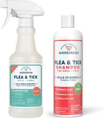 Bundle: Wondercide Natural Flea & Tick with Essential Oils Shampoo, Peppermint, 12-fl oz bottle + Flea, Tick & Mosquito Spray for Dogs & Cats, Cedarwood, 16-fl oz bottle