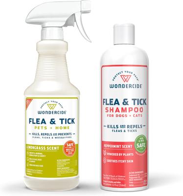 Bundle: Wondercide Natural Flea & Tick with Essential Oils Shampoo, Peppermint, 12-fl oz bottle + Flea, Tick & Mosquito Spray for Dogs & Cats, Lemongrass, 16-fl oz bottle