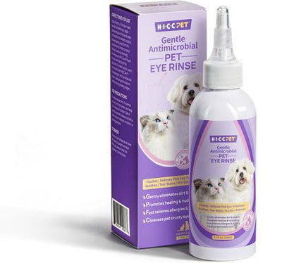 Bundle: HICC PET Gentle Antimicrobial Eye Rinse, 5.1-fl oz bottle + Hypoallergenic Dog & Cat Eye Wipes, 100 count