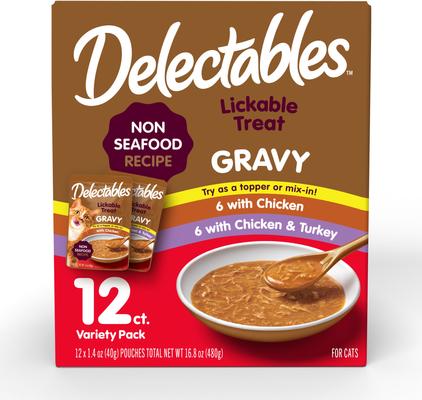 Delectables Lickable Treat Gravy Tuna & Whitefish Lickable Cat Treats, 1.4-oz pouches, 12 count