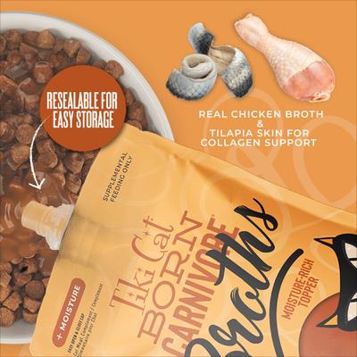 Born Carnivore - Caldo de pollo húmedo para gatos, bolsa de 7 oz, caja de 6