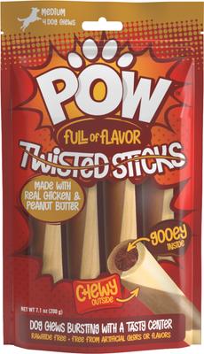 Pow Twisted Sticks Chicken & Peanut Butter Flavor Dog Treats, 4 count