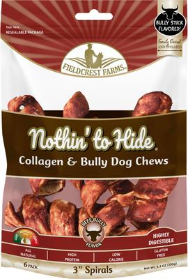 Espirales masticables para perros Bully de 3 pulgadas, Nothin' To Hide, 6 unidades